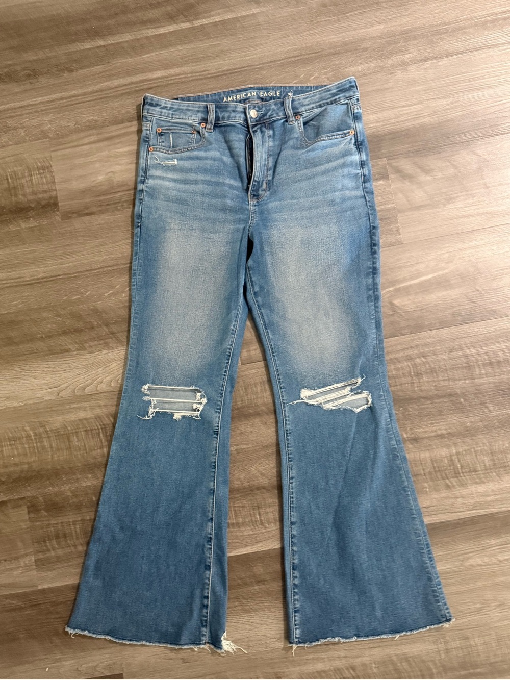 American Eagle OutfittersSize 14 Medium Blue Distressed Flare Jeans